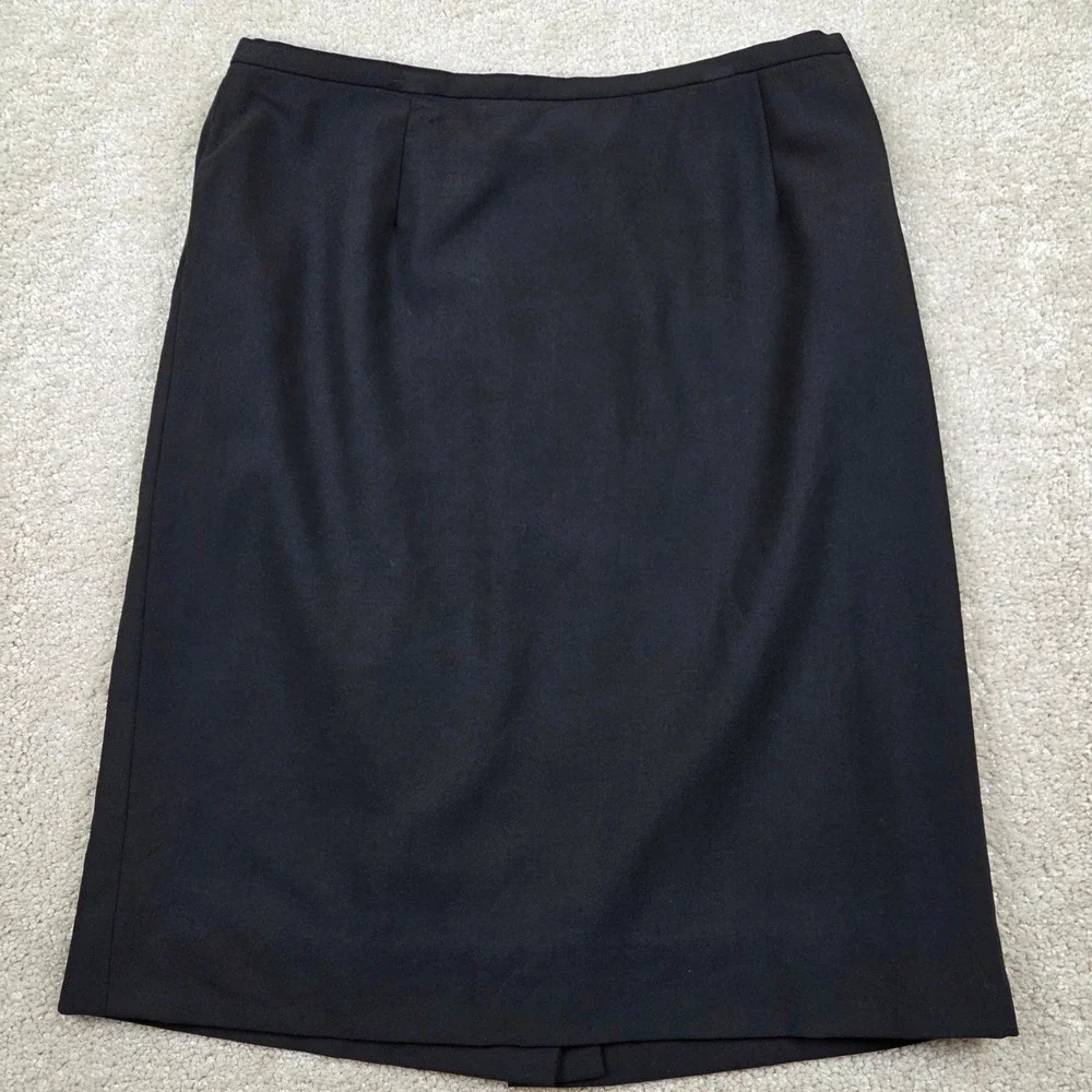 Black Pencil Skirt Size 10 Wool Blend Lined Back Vent Office 21.5